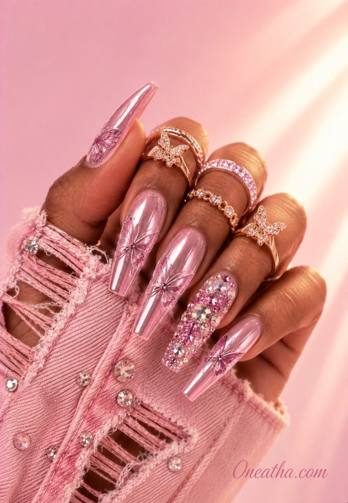 Luxury coffin butterfly nails.