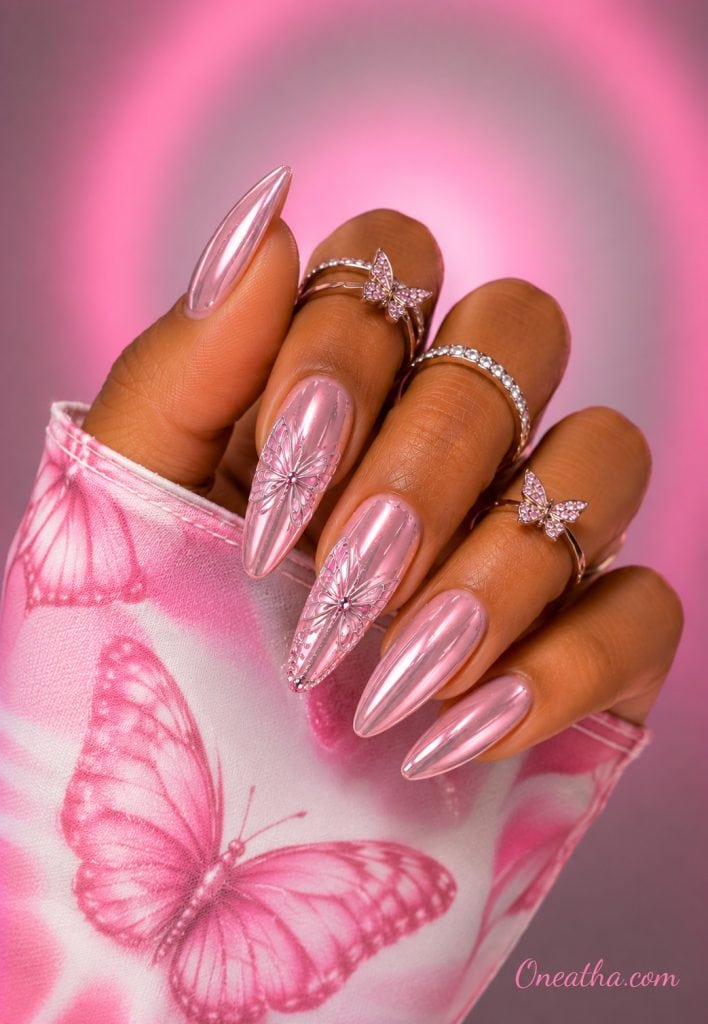 Glazed almond butterfly nails.