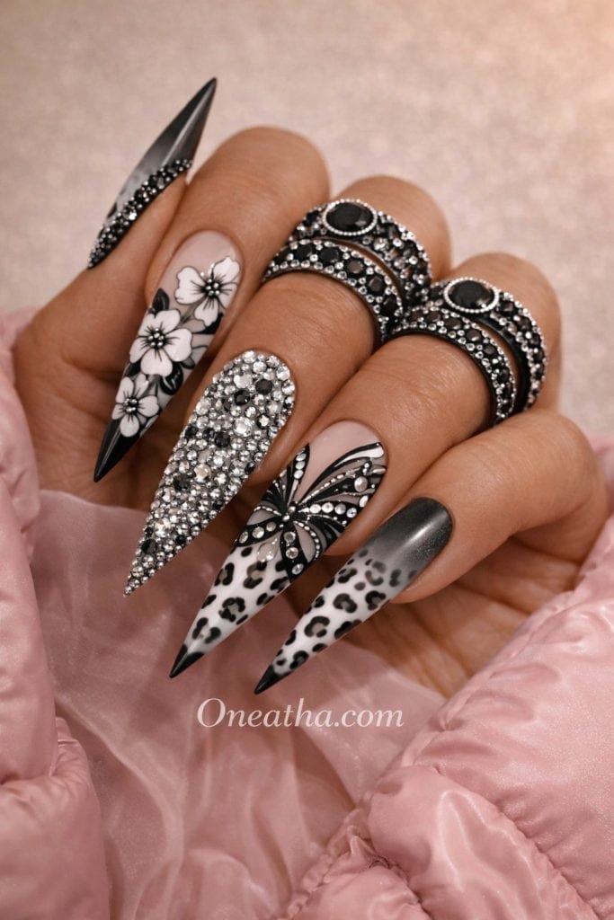 black and white leopard nails modern elegant nail design for everyday glam