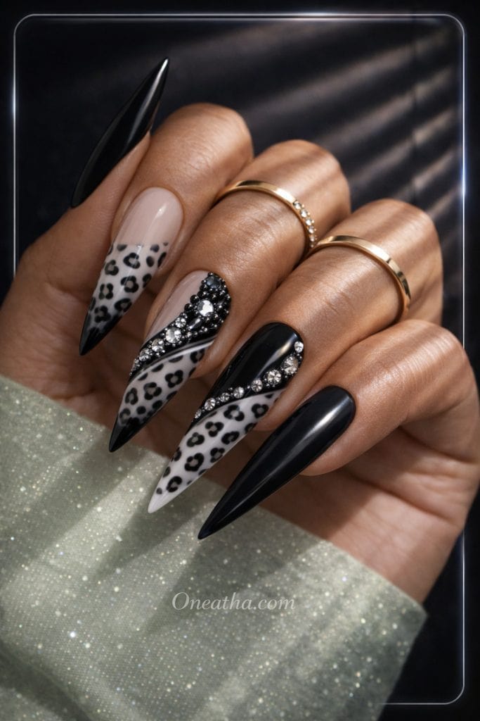 black and white leopard nails bold luxury nail design inspiration