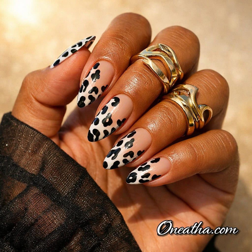 black and white leopard nails sleek glossy manicure with statement style