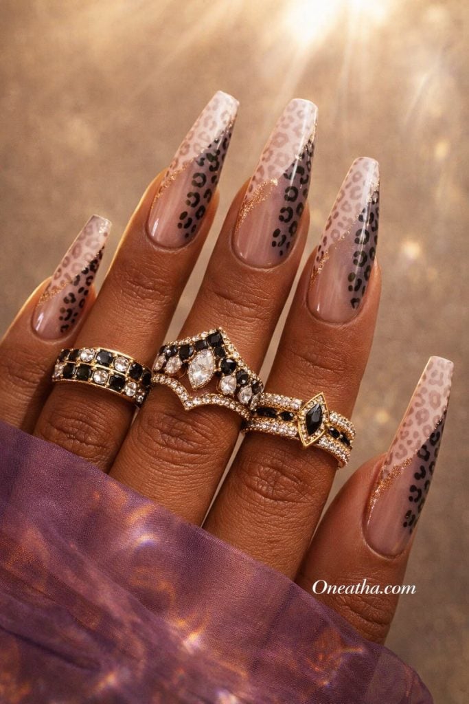 black and white leopard nails classic animal print manicure with luxe vibe