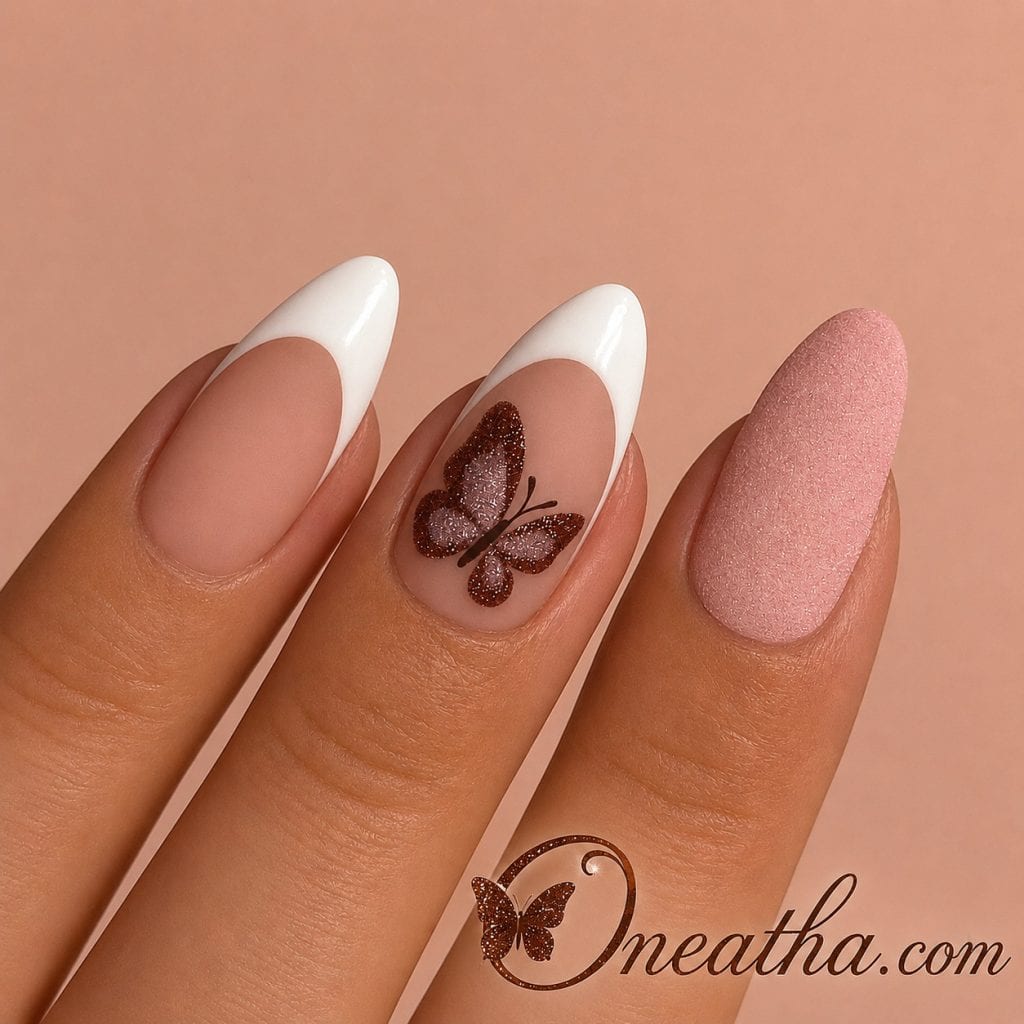 Oneatha French tip nails luxury design, elegant French manicure with modern soft finish, neutral almond nails inspired by French tip crush aesthetic, clean girl luxury nail design with minimal elegant style, timeless French nails with soft feminine beauty aesthetic