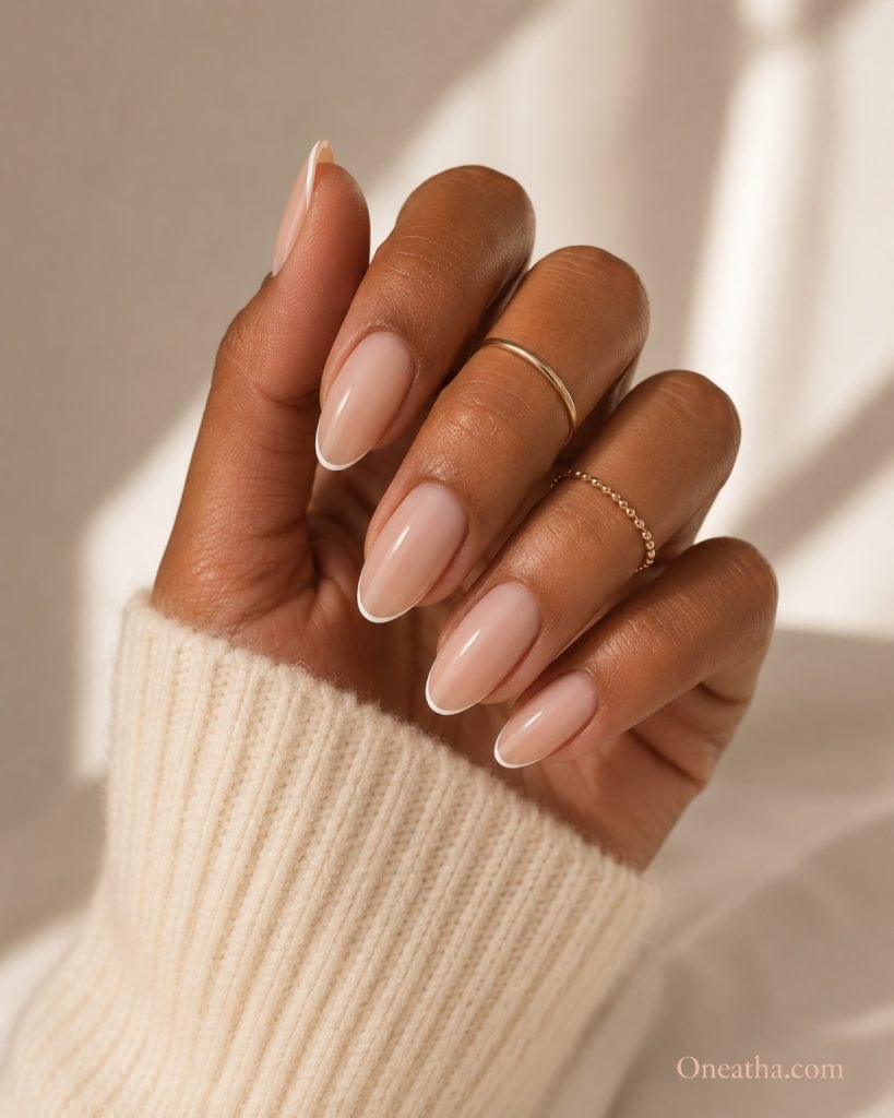 Micro French tip nails.