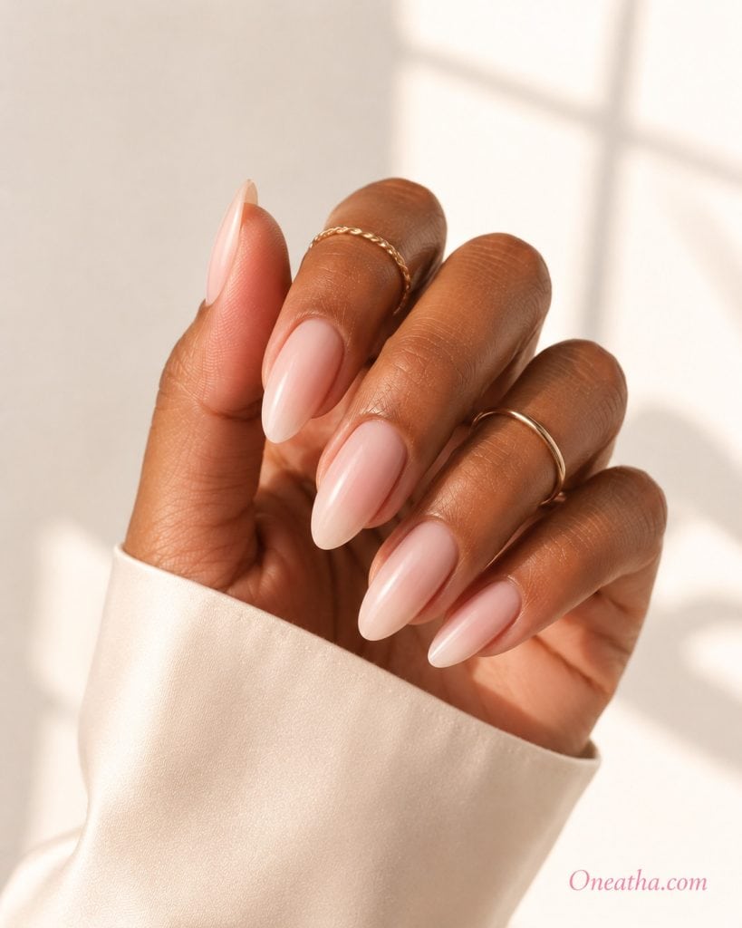 Nude ombre nails.