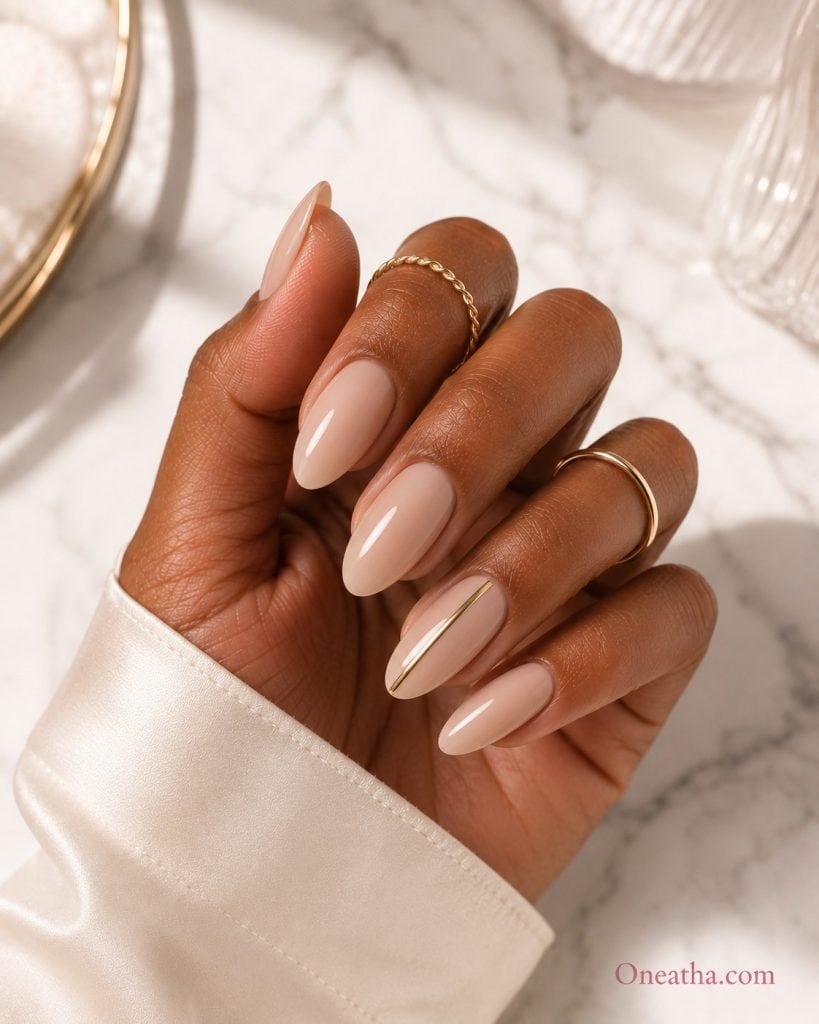 Gold accent nails.