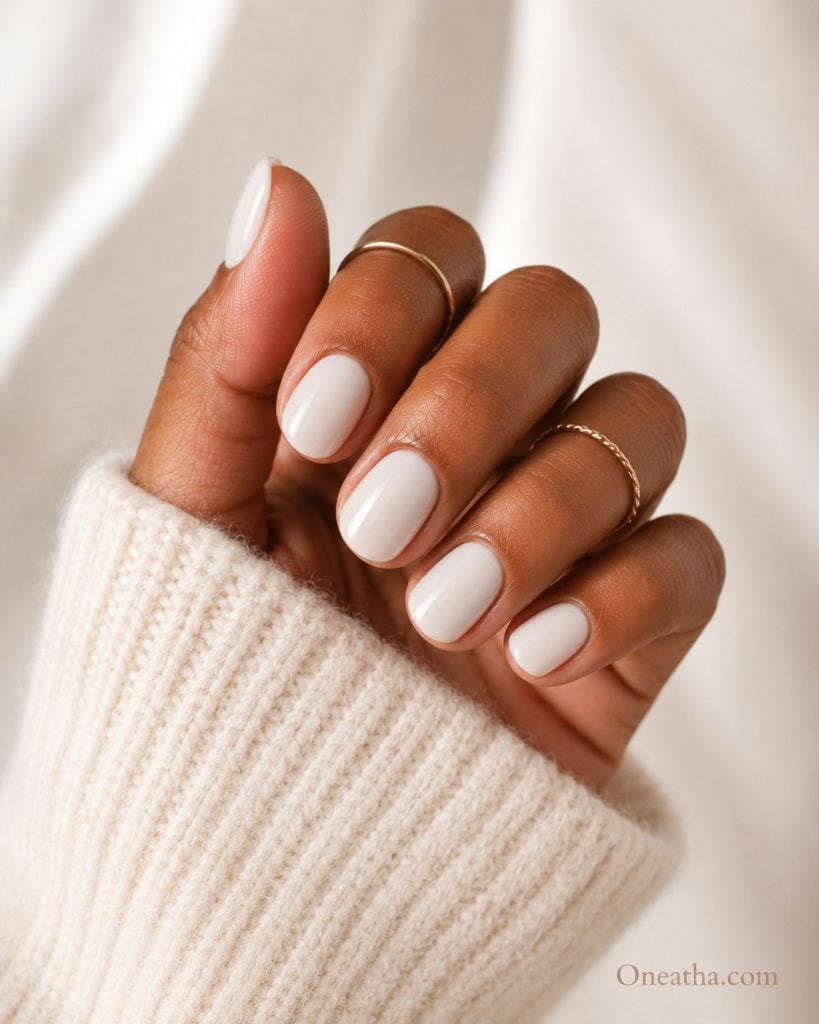 Milky white nails.
