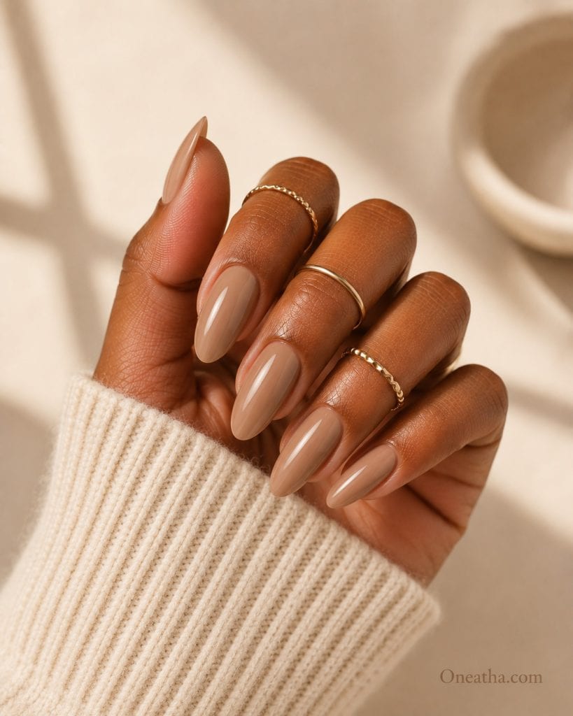 Latte nude nails.