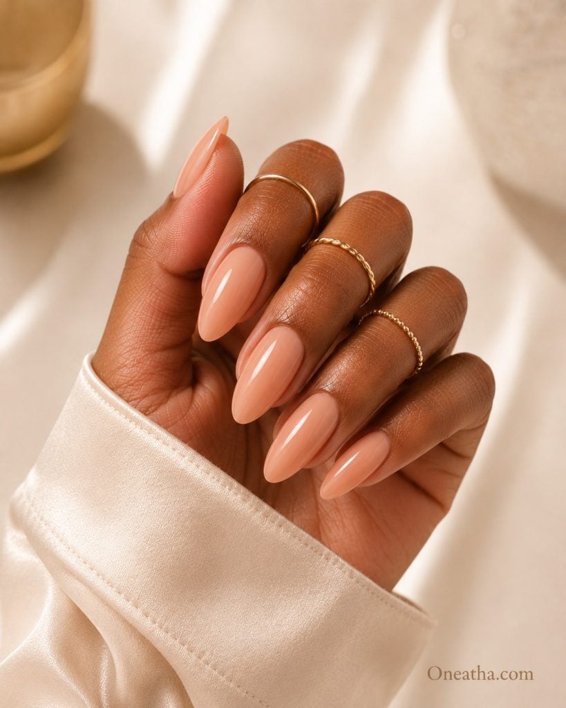 Peach minimalist nails.