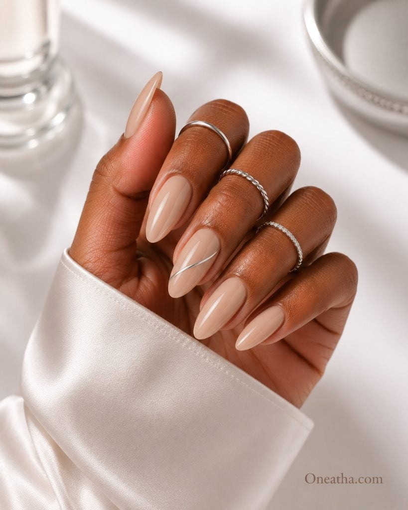 Silver accent nails.