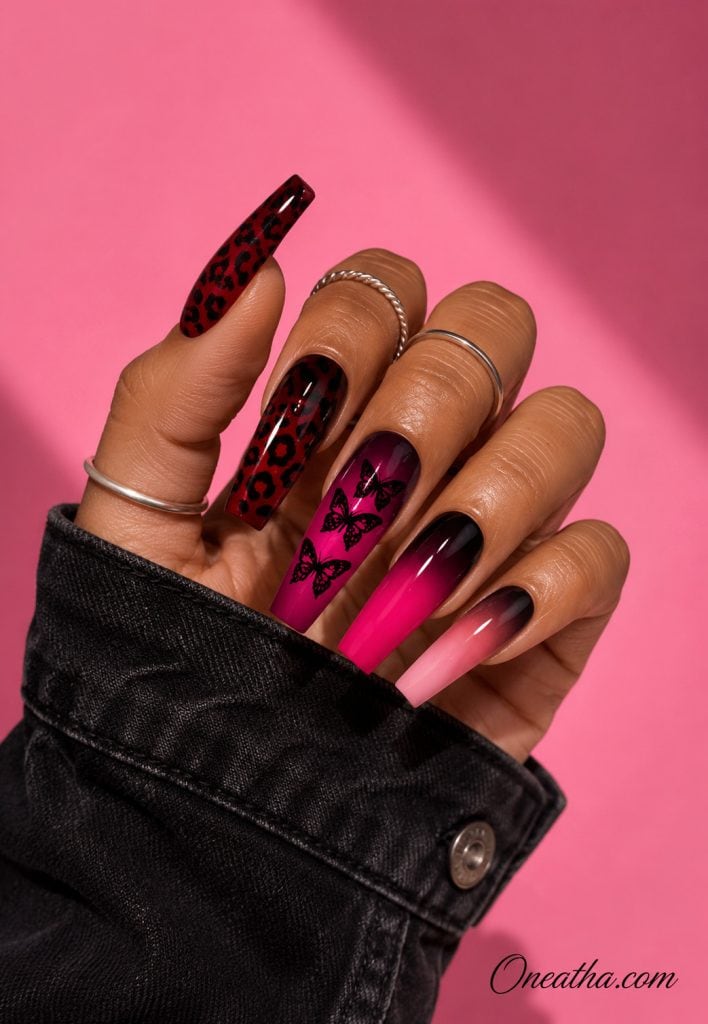 Midnight Cherry Blush nails by Oneatha.
