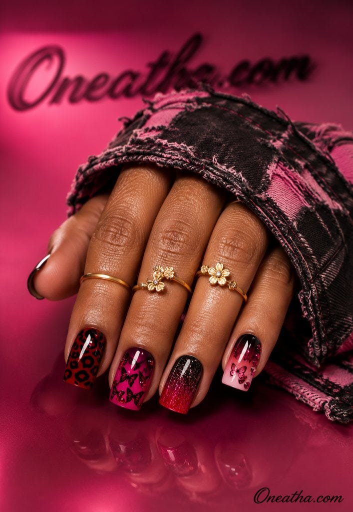 Cherry Leopard nails by Oneatha.