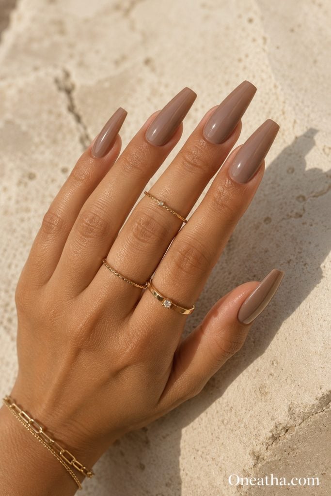 Taupe coffin nails by Oneatha