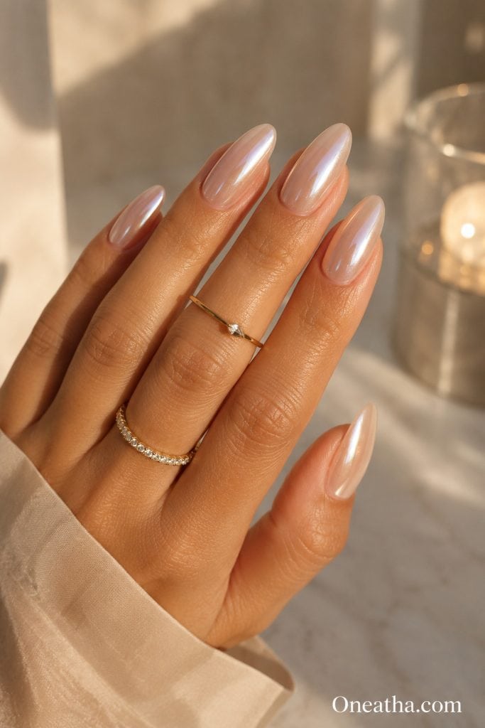 Neutral chrome nails by Oneatha
