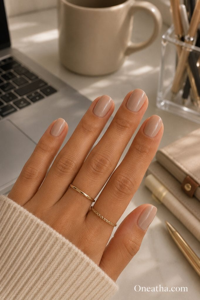 Short neutral nails by Oneatha