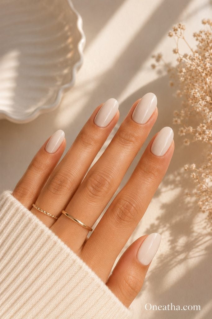 Milky white nails by Oneatha