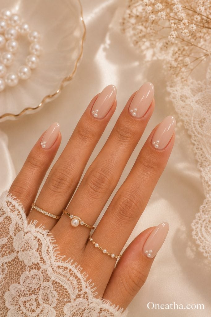 Pearl nude nails by Oneatha