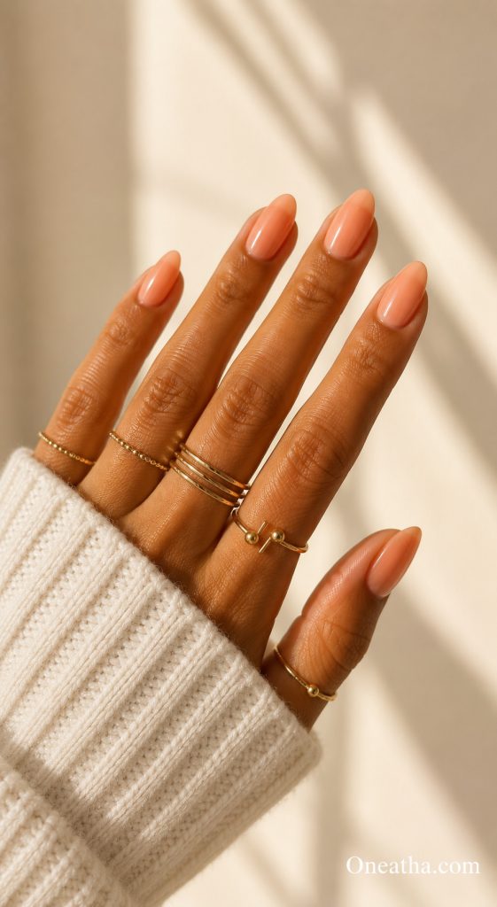 Peach clean girl nails by Oneatha