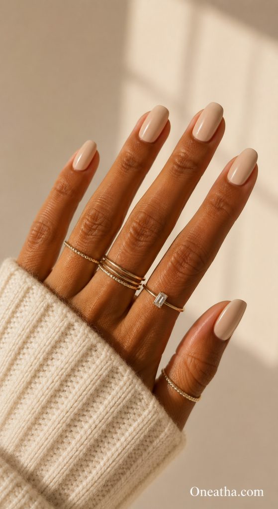 Milky nude nails by Oneatha