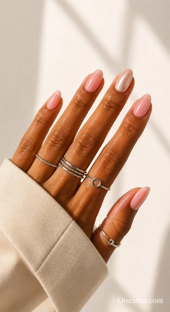 Pink shimmer nails by Oneatha