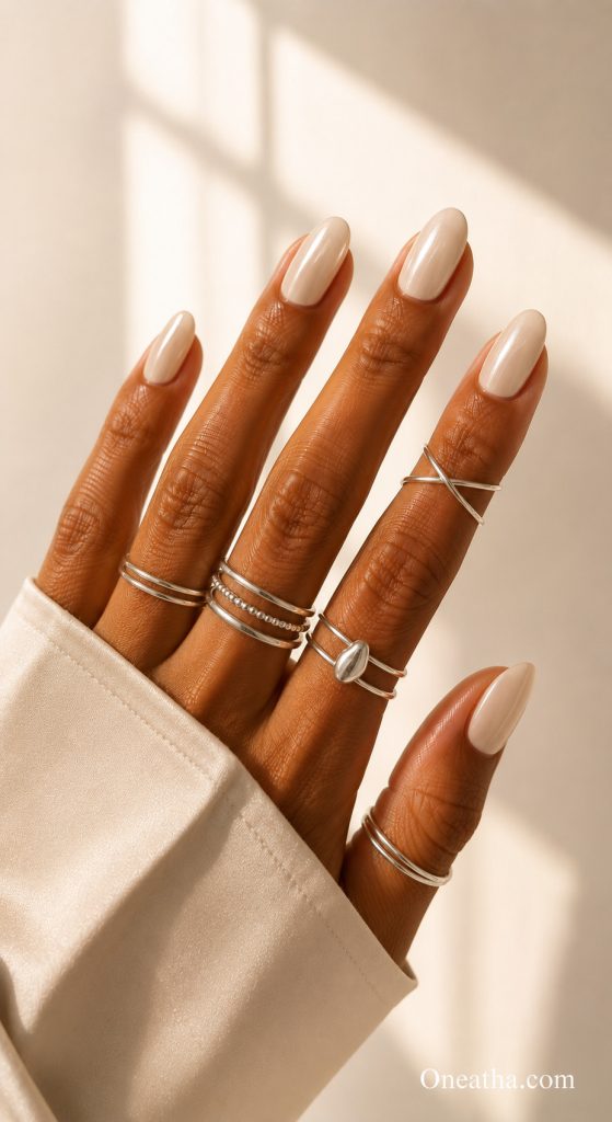 Cream glazed nails by Oneatha