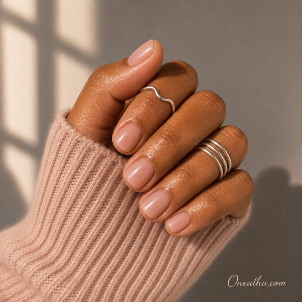 Glass blush pink nails by Oneatha.