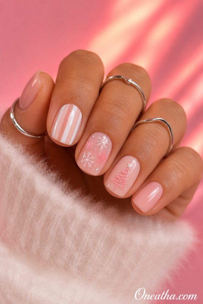 Pink Christmas nails by Oneatha