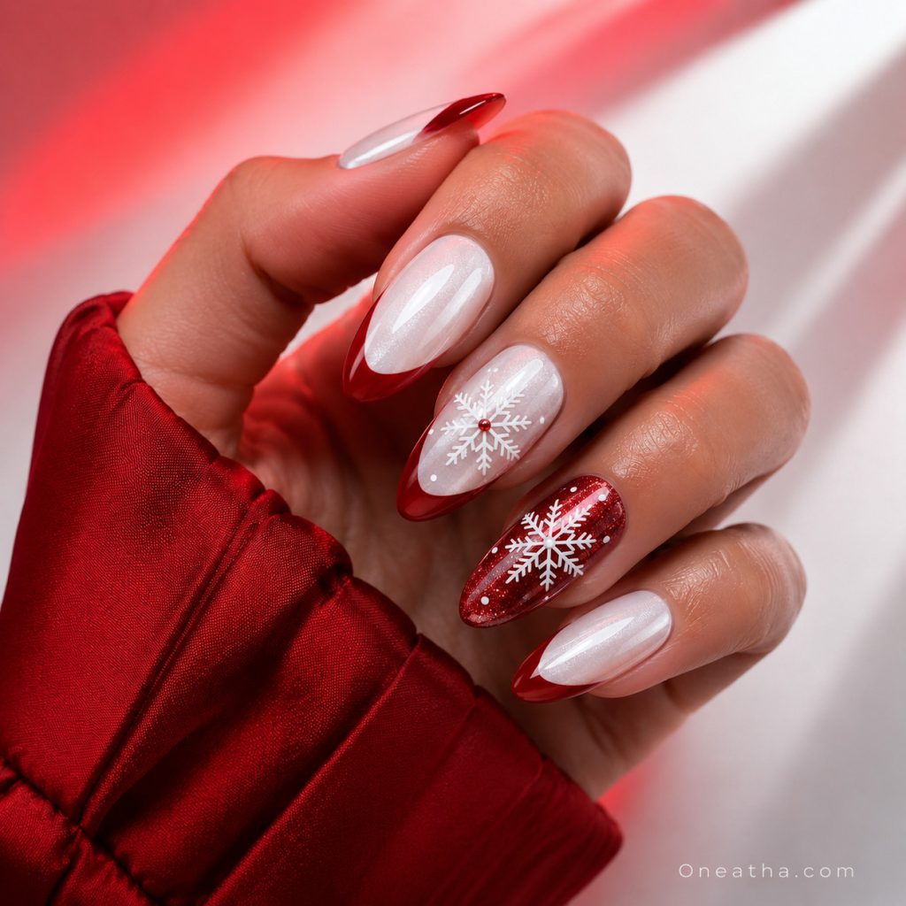 Christmas French tip nails by Oneatha