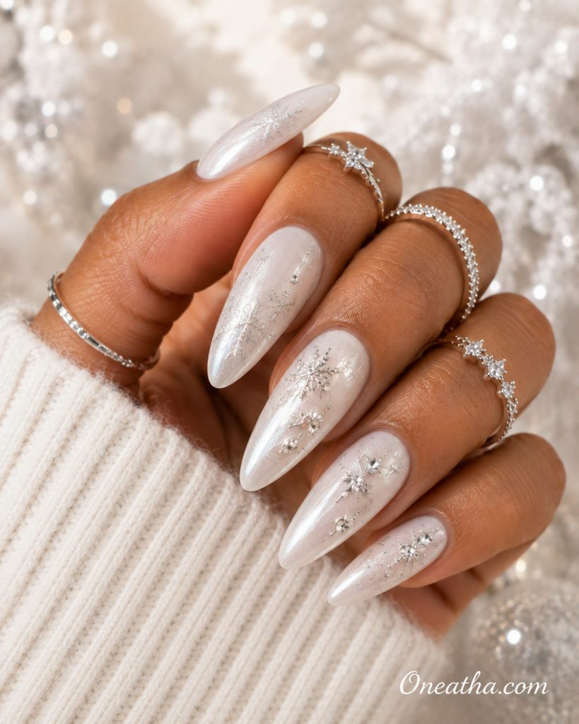 Pearl Christmas nails by Oneatha.