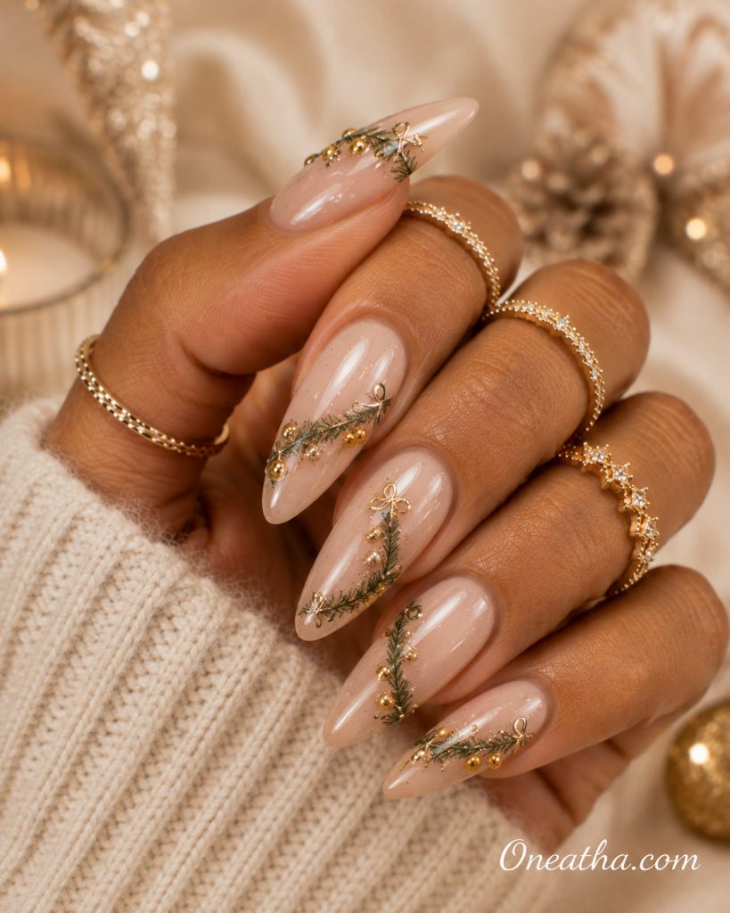 Evergreen Christmas nails by Oneatha.