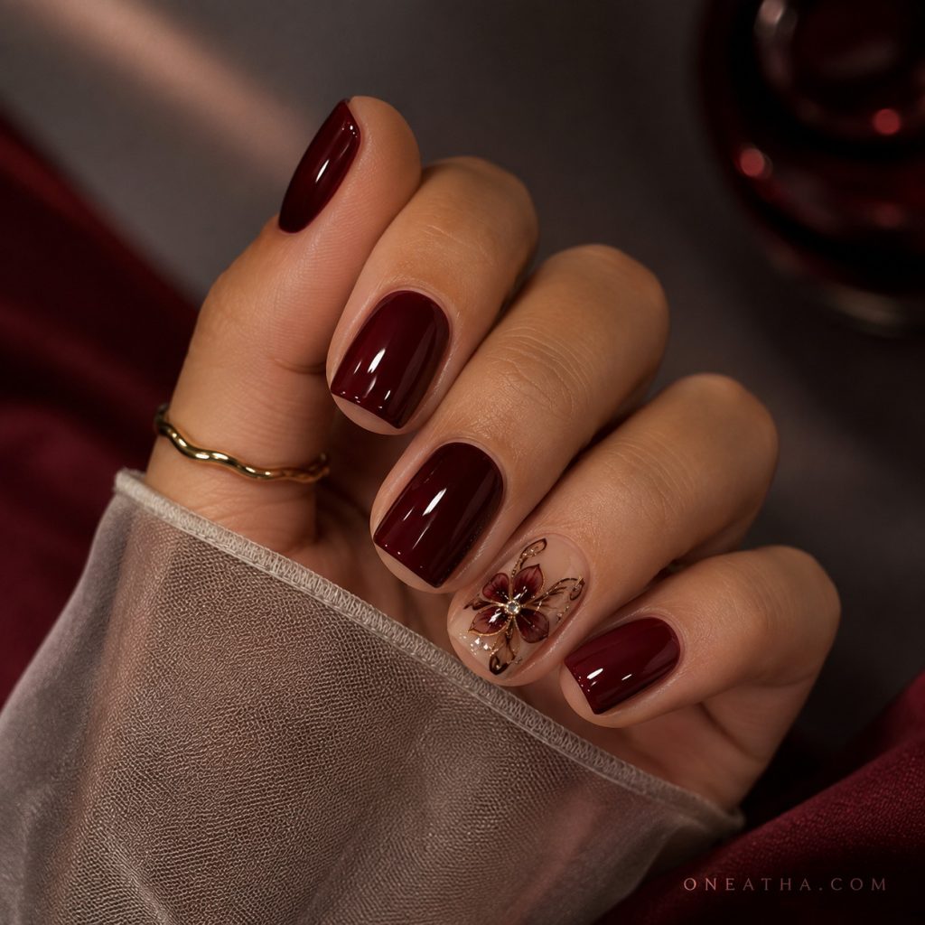 Dark red fall nails by Oneatha