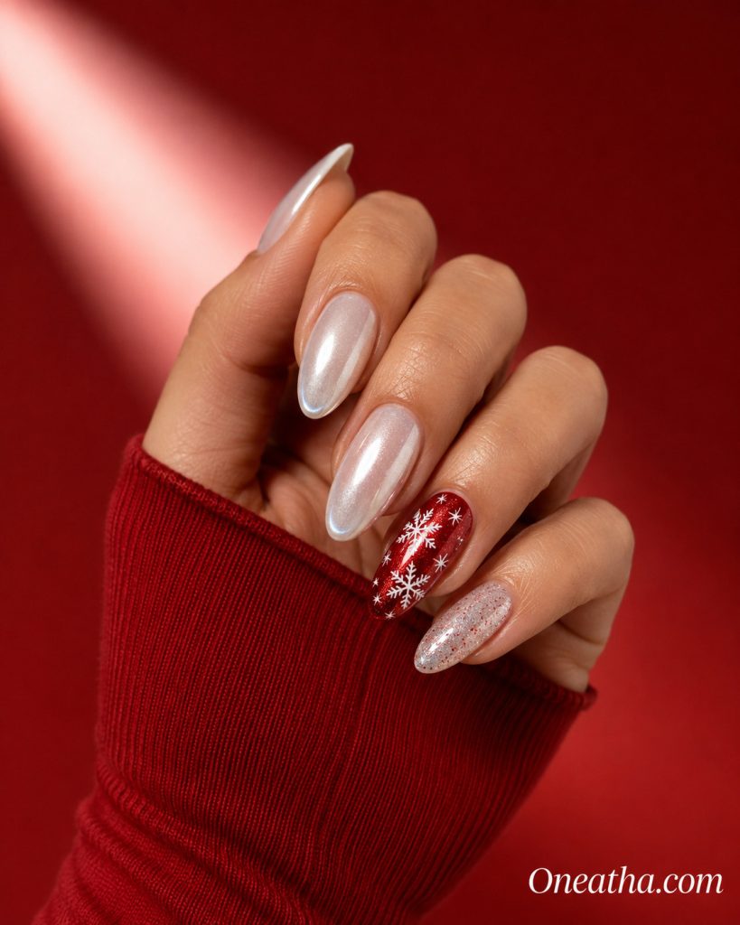 Christmas chrome nails by Oneatha