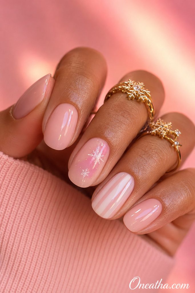 Pink Christmas nails by Oneatha