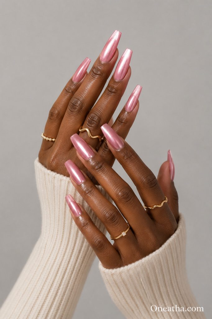 Blush velvet magnetic pink nails.