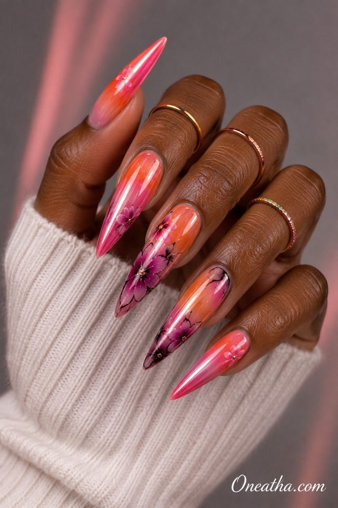 Sunset chrome nails by Oneatha.