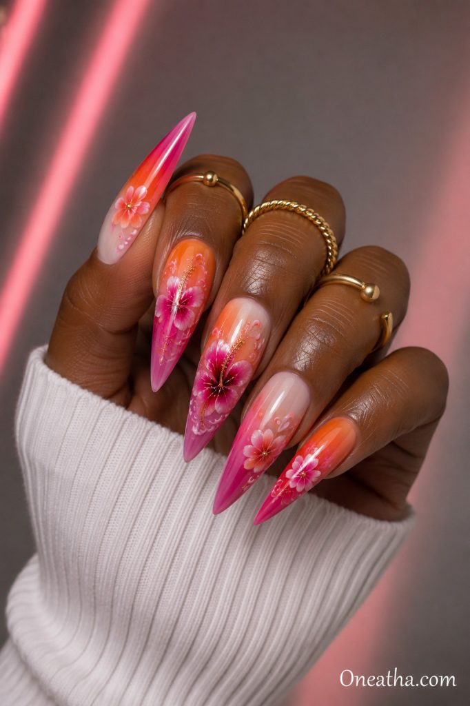 Pink Sunset Nails By Oneatha.