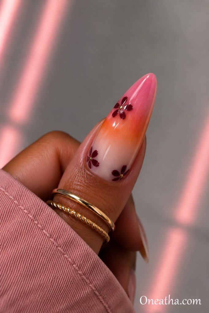 Sunset almond nails by Oneatha.