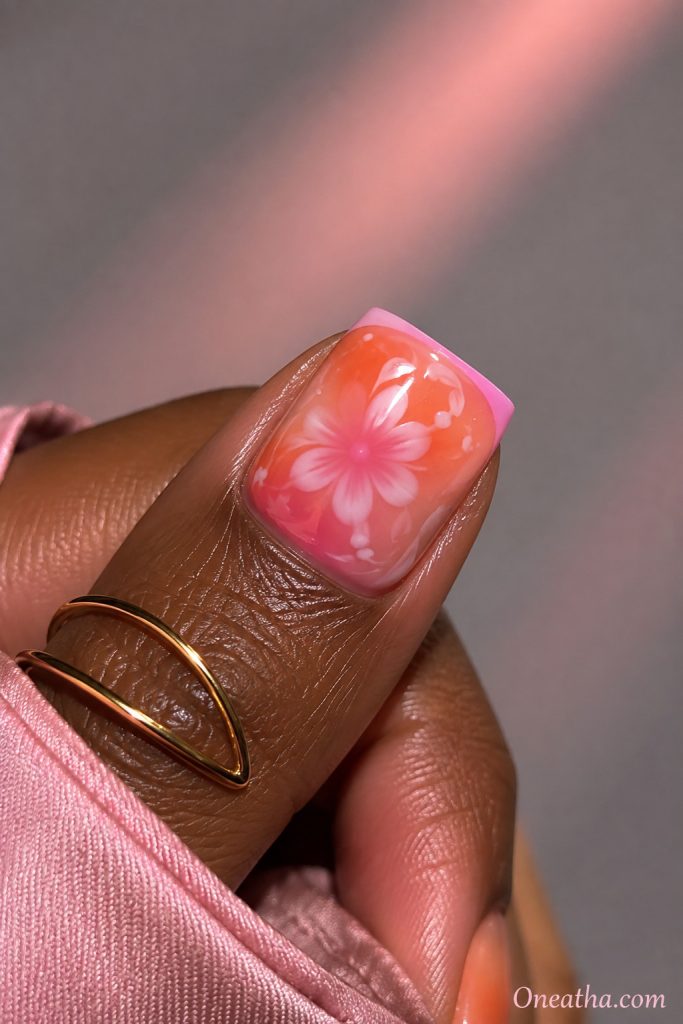 Pink sunset square nails by Oneatha.