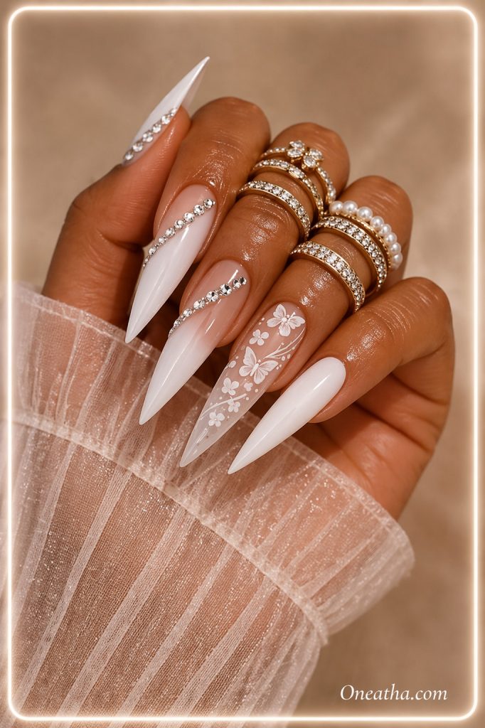 White wedding nails by Oneatha.