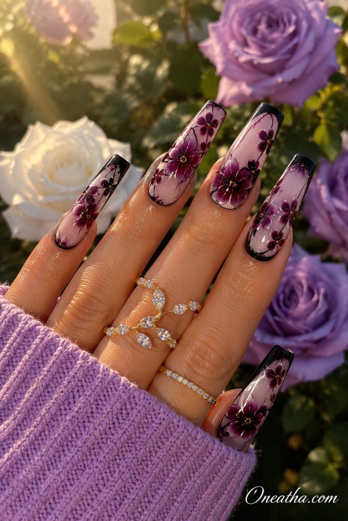 Purple Flower Nails By Oneatha.