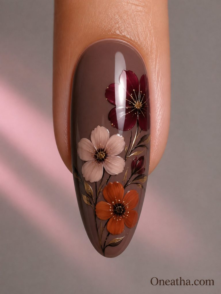 Fall Flower Nails By Oneatha.