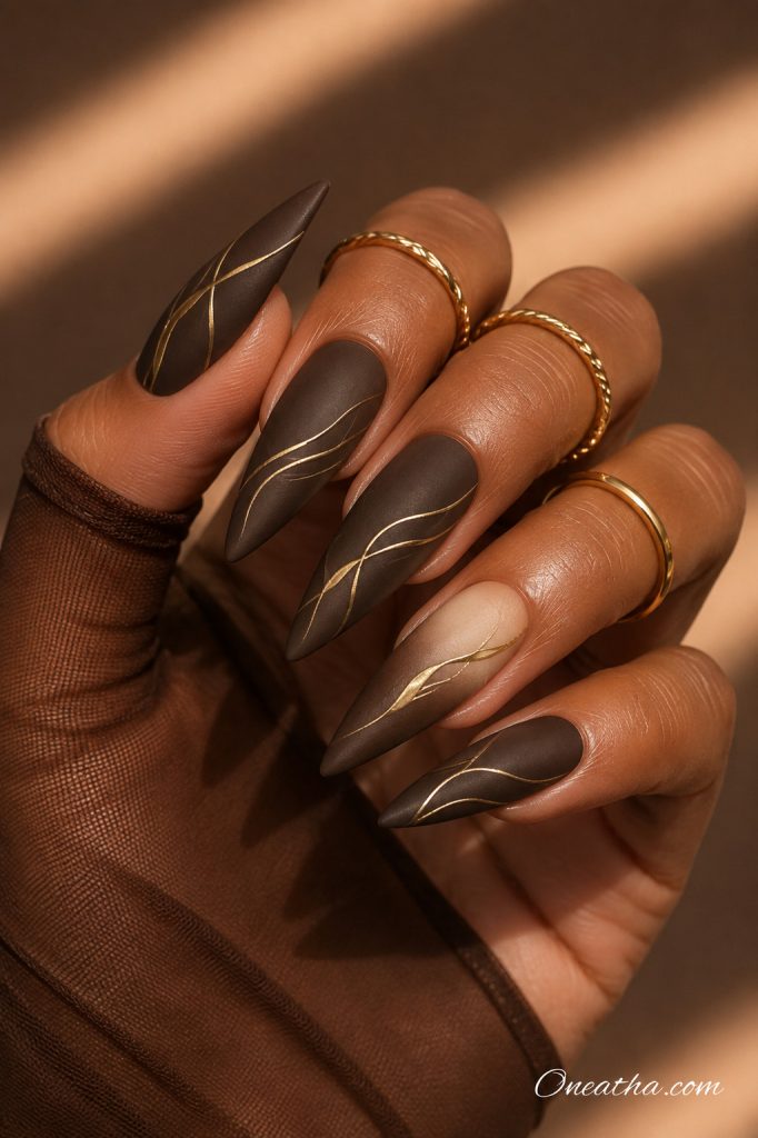 Chocolate brown nails by Oneatha.