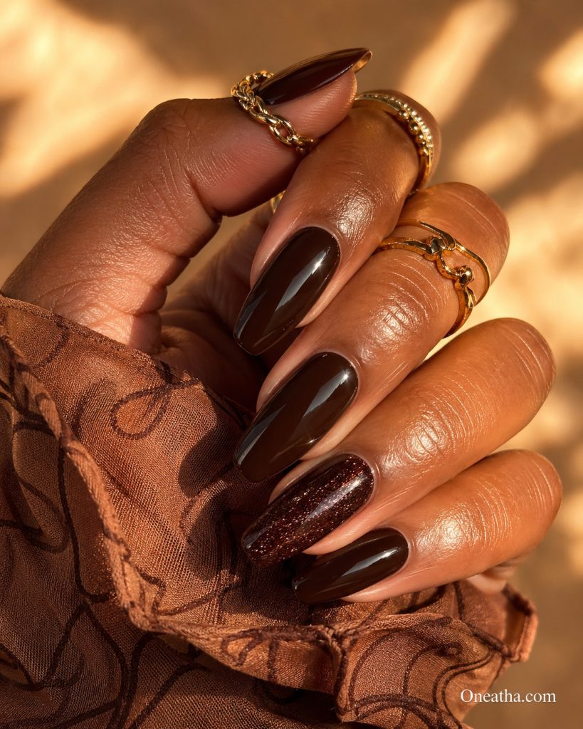 Glitter Brown Nails By Oneatha.