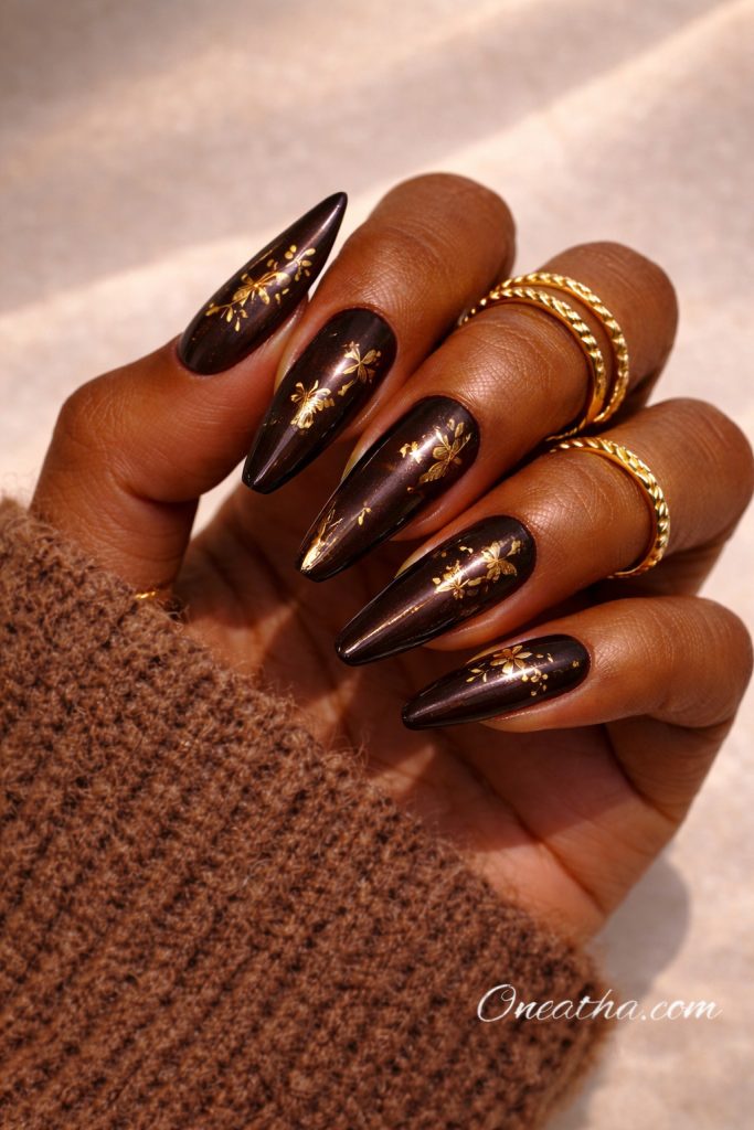 Almond Brown Nails Design by Oneatha.