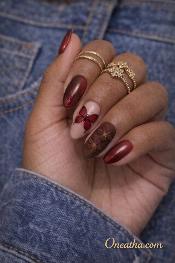 Brown and Red nails by Oneatha.