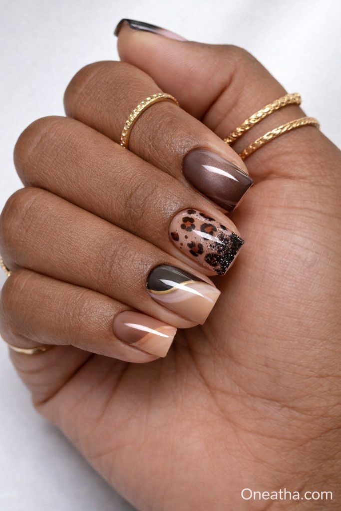 Leopard fall nails by Oneatha.