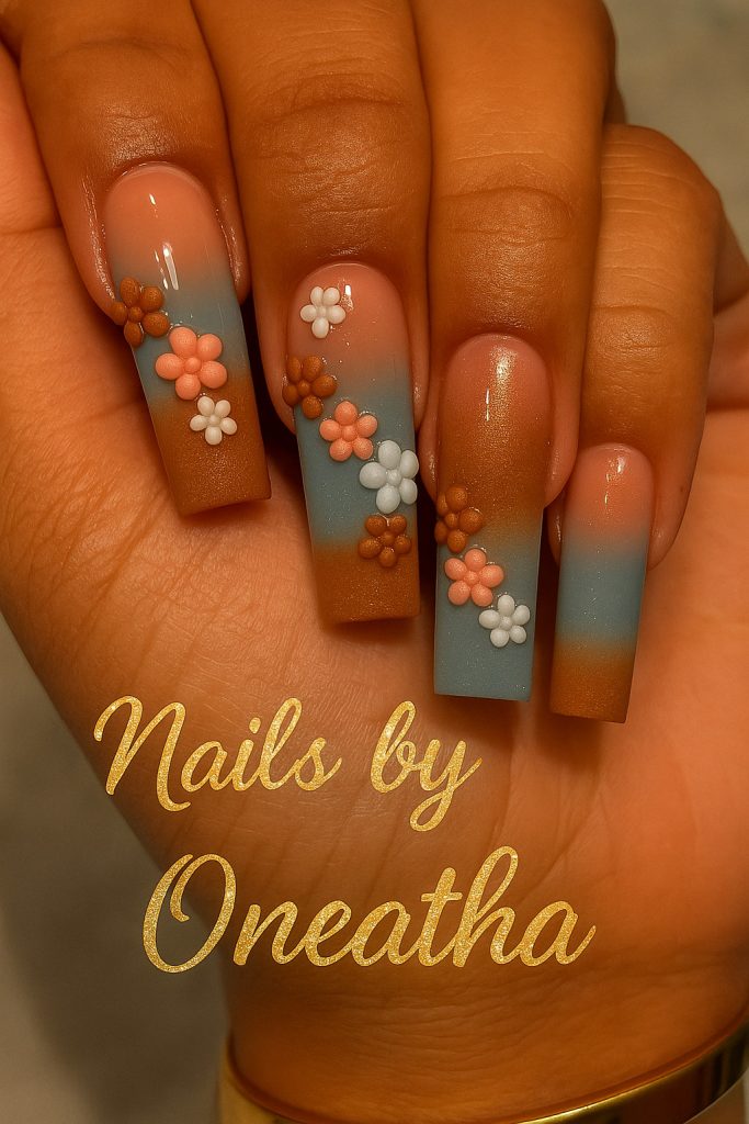 Fall Brown Flower Nails By Oneatha.