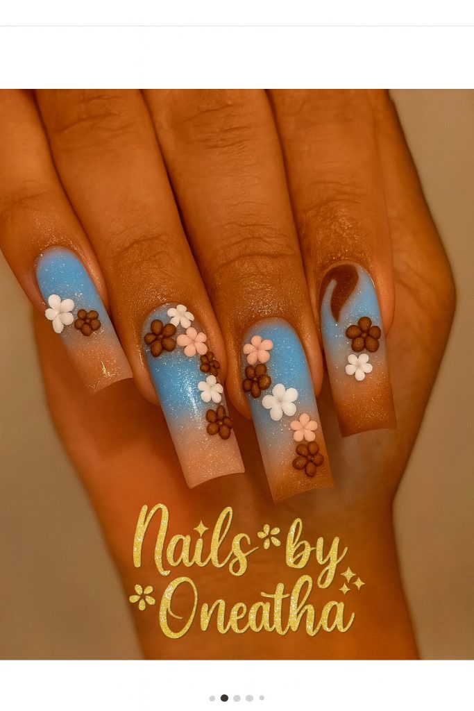 Brown Flower Nails By Oneatha.