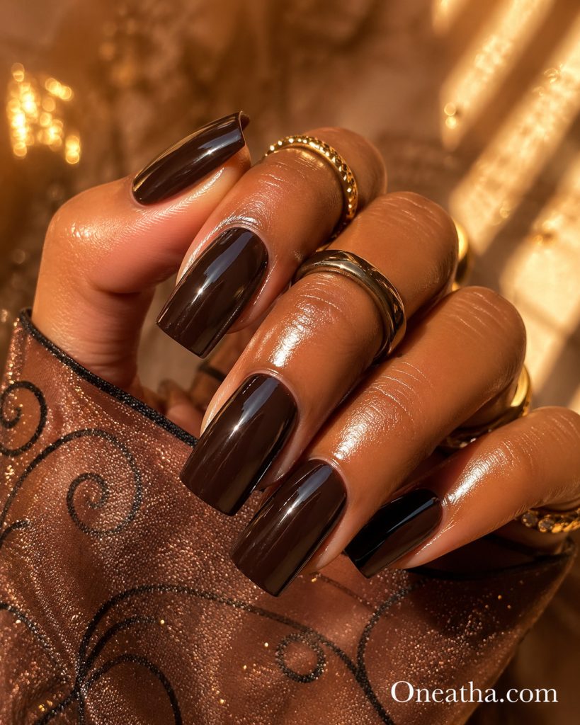 Square Brown Nails By Oneatha.