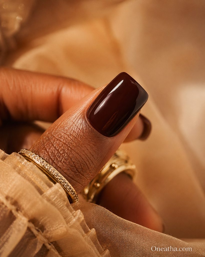 Glossy Square Brown Nails By Oneatha.